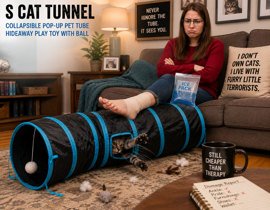 Collapsible S-Shaped Cat Tunnel with Peek-a-Boo Holes & Play Ball