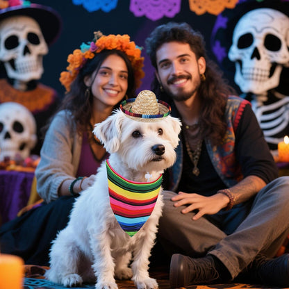 Mexican Day of the Dead Dog Bandana Outfit Scarf with Cute Doggy Sombrero Hat, Halloween Costumes Decorations Supplies for Small Medium Large Dogs Boy Girl Gifts, Colorful