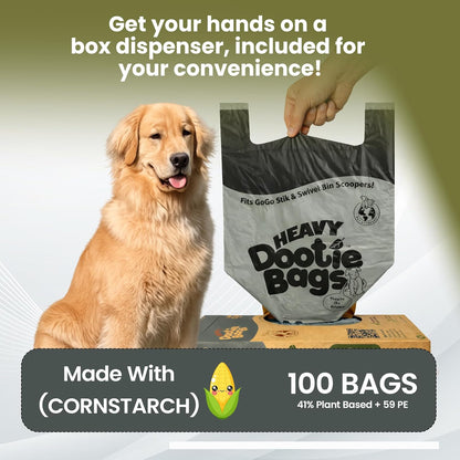 HEAVY Dootie Bags with EZ Tie Handles. Clean and Convenient for Pet Dog Poop, Cat Litter. Multi-Use. Great for Swivel Bin and  Scoopers. Made with Cornstarch. Strong, Leakproof and Very Large