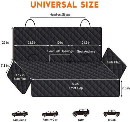 Dog Car Seat Cover | Waterproof Bench Seat Protector with Seatbelts | Non-Slip | Fits Most Cars, Trucks & SUVs | Black