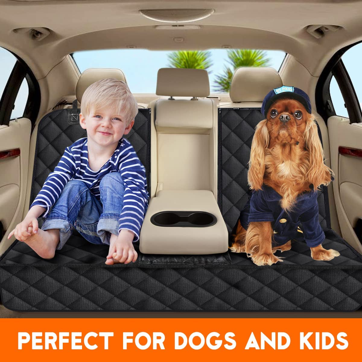 Dog Car Seat Cover | Waterproof Bench Seat Protector with Seatbelts | Non-Slip | Fits Most Cars, Trucks & SUVs | Black