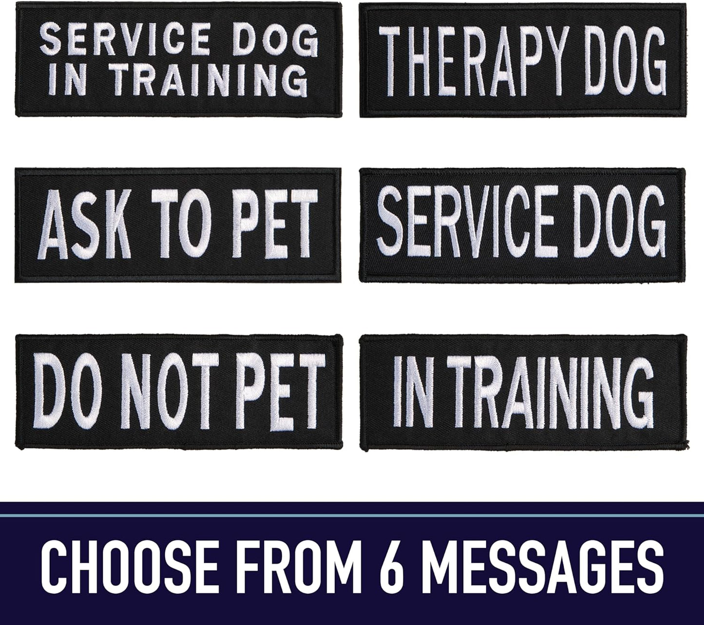 Service Dog Patches for Harness | Patches for Dog Harness or Vest | Do Not Pet Patch, Dog in Training, Service Dog, Emotional Support | Removable Hook and Loop Embroidered Patches