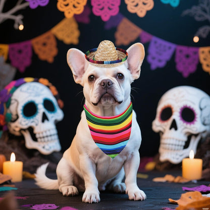 Mexican Day of the Dead Dog Bandana Outfit Scarf with Cute Doggy Sombrero Hat, Halloween Costumes Decorations Supplies for Small Medium Large Dogs Boy Girl Gifts, Colorful