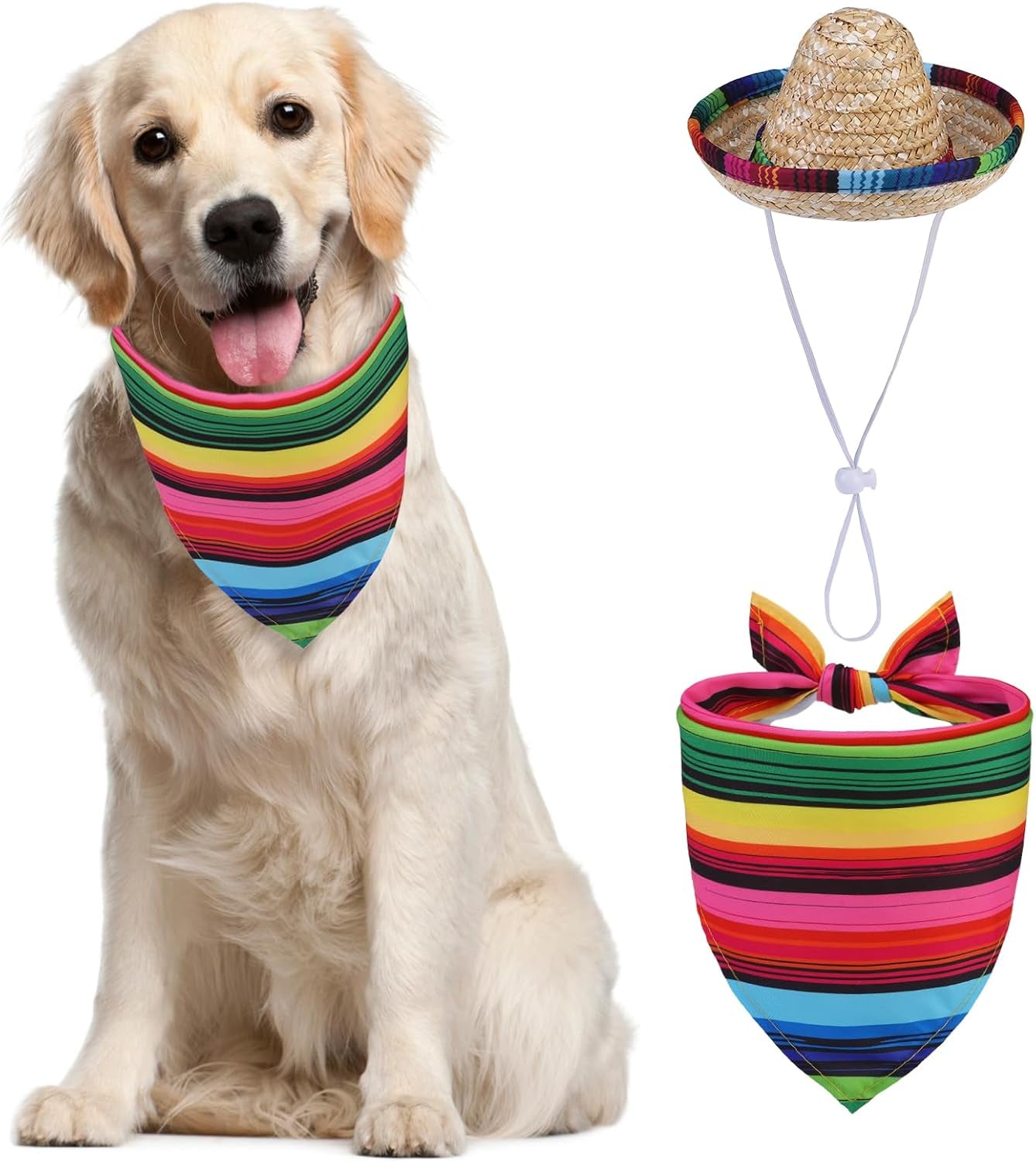Mexican Day of the Dead Dog Bandana Outfit Scarf with Cute Doggy Sombrero Hat, Halloween Costumes Decorations Supplies for Small Medium Large Dogs Boy Girl Gifts, Colorful
