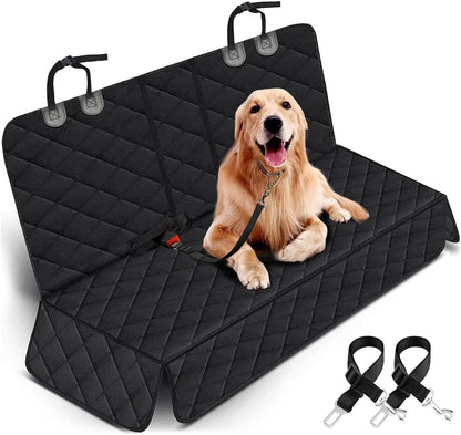 Dog Car Seat Cover | Waterproof Bench Seat Protector with Seatbelts | Non-Slip | Fits Most Cars, Trucks & SUVs | Black