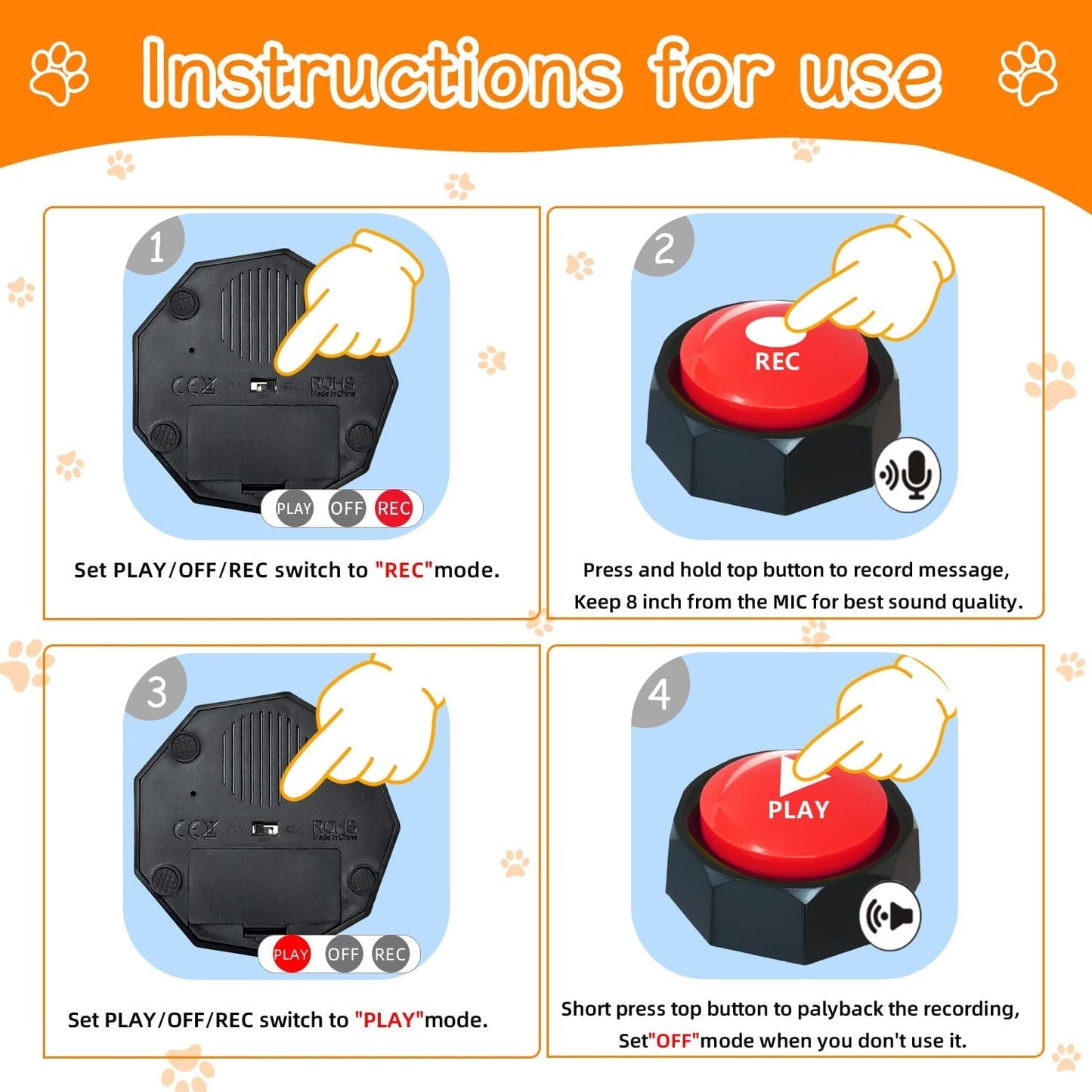 Dog Talking Buttons 8-Pack | "I Have Just Met You, I Love You, I Need a Walk, I Need a Treat" | Recordable Communication Buttons | Train Your Dog to Actually Tell You What They Want