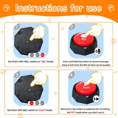 Dog Talking Buttons 8-Pack | "I Have Just Met You, I Love You, I Need a Walk, I Need a Treat" | Recordable Communication Buttons | Train Your Dog to Actually Tell You What They Want