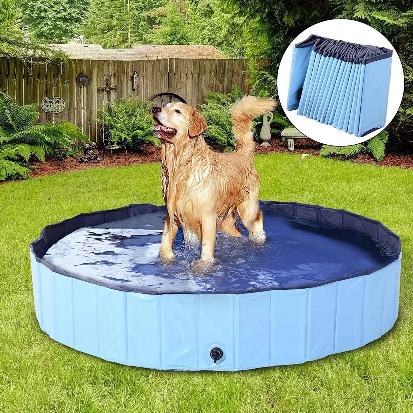 DreiWasser Foldable Dog Pool | "It's Too Hot" — Here's the Cure for the Summertime Blues | 63" Collapsible Anti-Slip Outdoor Pool for Large Dogs | No Inflation Required
