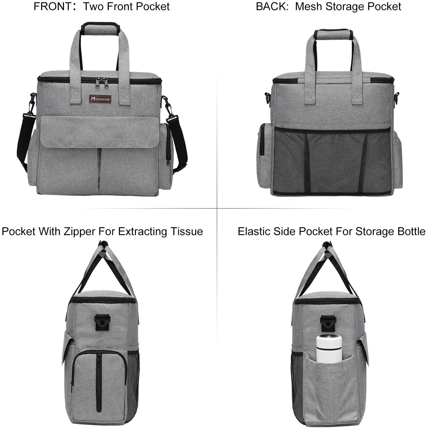 Dog Travel Bag with 2 Food Bags, 2 Bowls and 1 Mat (Grey) | Roomy Main Compartment | Multiple Functional Pockets | Water-Resistant Oxford Fabric | PVC Backing | Leak-Resistant Lining