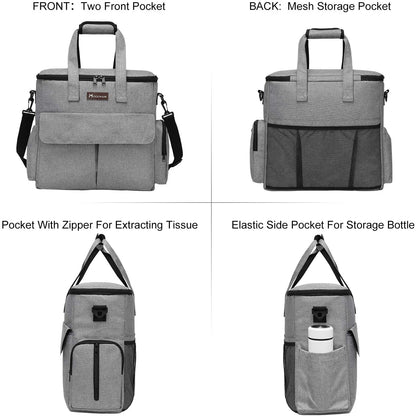 Dog Travel Bag with 2 Food Bags, 2 Bowls and 1 Mat (Grey) | Roomy Main Compartment | Multiple Functional Pockets | Water-Resistant Oxford Fabric | PVC Backing | Leak-Resistant Lining