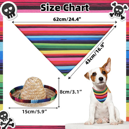 Mexican Day of the Dead Dog Bandana Outfit Scarf with Cute Doggy Sombrero Hat, Halloween Costumes Decorations Supplies for Small Medium Large Dogs Boy Girl Gifts, Colorful