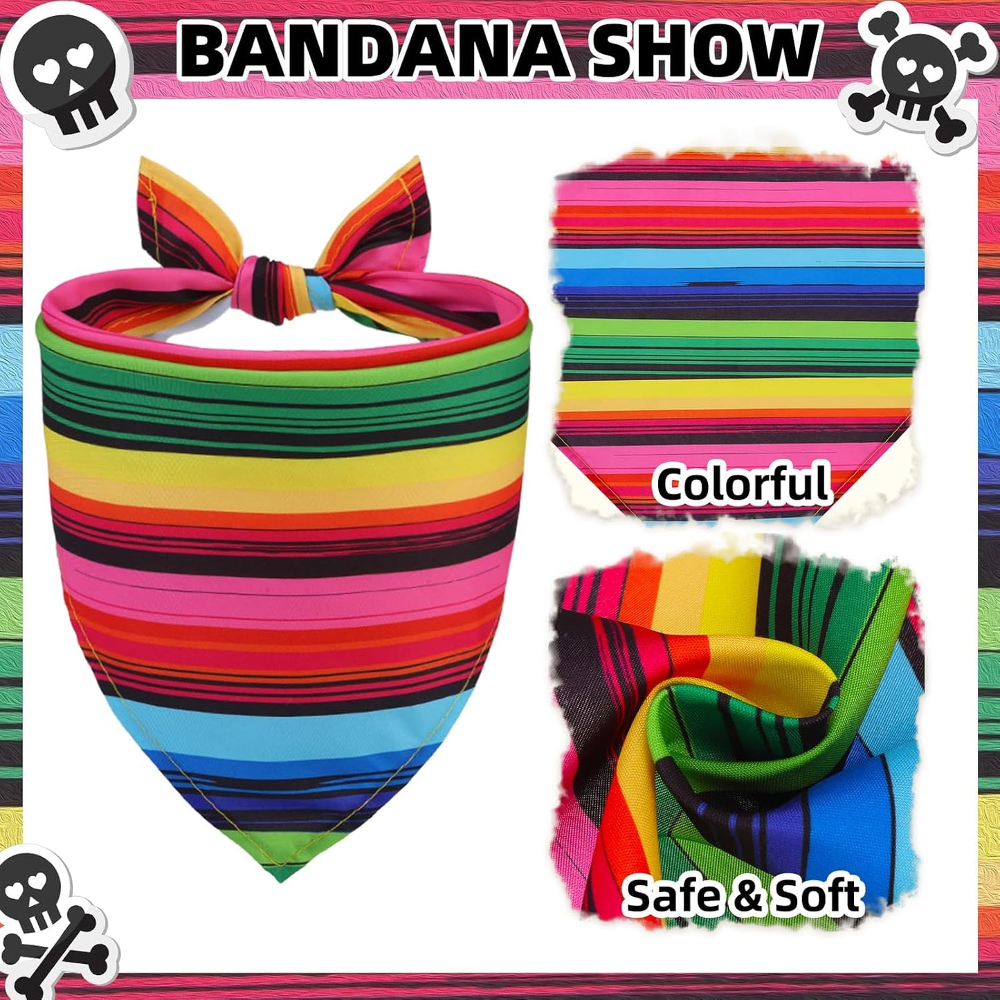 Mexican Day of the Dead Dog Bandana Outfit Scarf with Cute Doggy Sombrero Hat, Halloween Costumes Decorations Supplies for Small Medium Large Dogs Boy Girl Gifts, Colorful