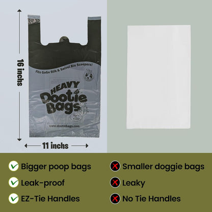 HEAVY Dootie Bags with EZ Tie Handles. Clean and Convenient for Pet Dog Poop, Cat Litter. Multi-Use. Great for Swivel Bin and  Scoopers. Made with Cornstarch. Strong, Leakproof and Very Large
