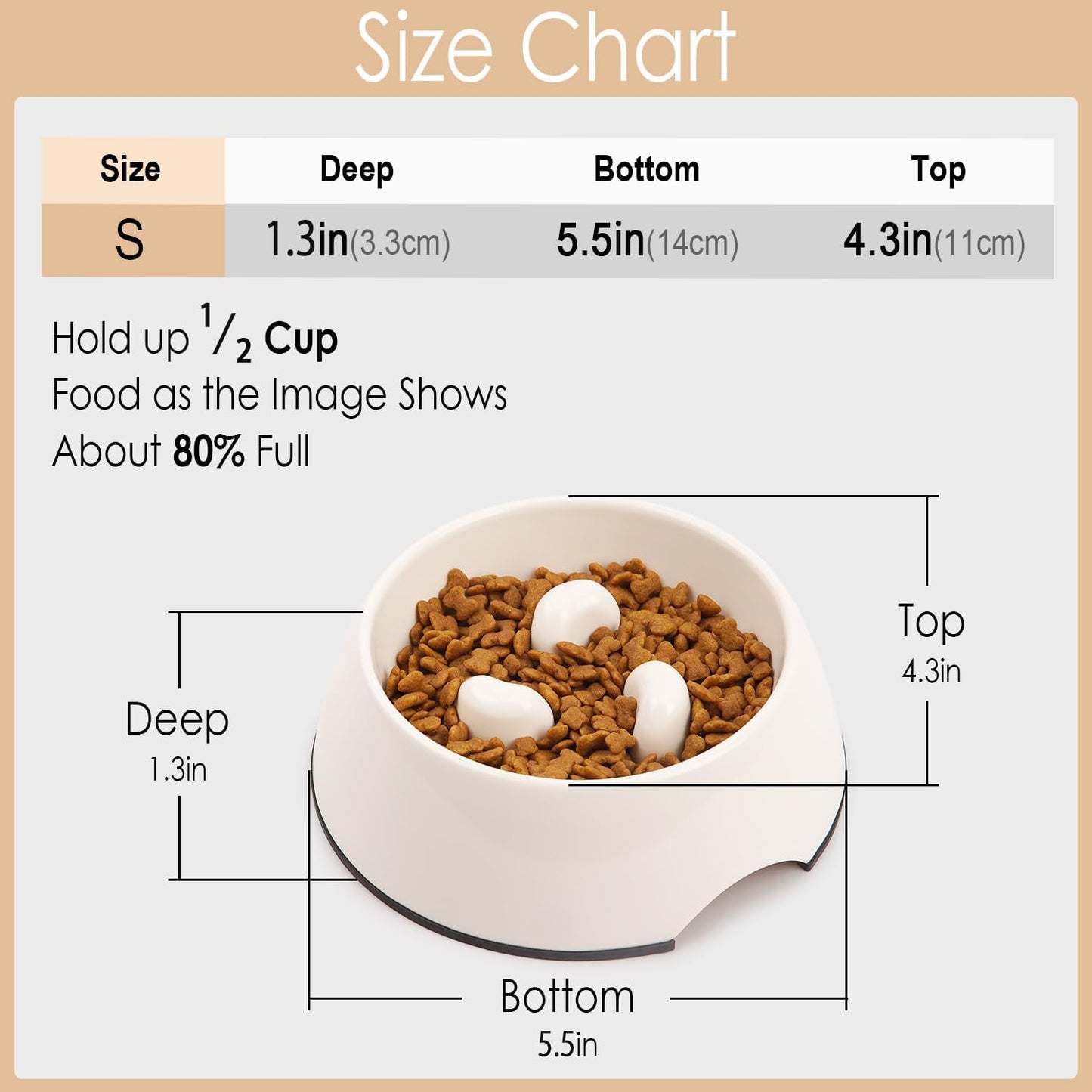 Slow Feeder Dog Bowl Cat Bowl 1/2 Cup Slow Feeding Dog Bowl for Small Medium Breed anti Gulping Healthy Eating Interactive Bloat Stop Fun Alternative Non Slip Puzzle Dog Food Bowl, White